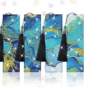 4-piece DIY Diamond Painting Bookmark Kit, Marble Pattern 5D Diamond Art Bookmark Kit, Handmade Bookmark Making Kit, Includes Tool Kit and Bonus Ornament, Suitable for Adults