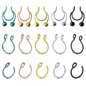 OIDEA Faux Nose Septum Horseshoe Ring Set 16G 316L Stainless Steel Cubic Zirconia Rhinestone Diamond Non-Piercing Clip-On Jewelry 15PCS