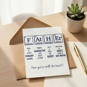Periodic Table of Elements Fathers Day Card - Funny Father's Day Card for Dad from Daughter & Son & Wife - Fathers Day Present - Greeting Card