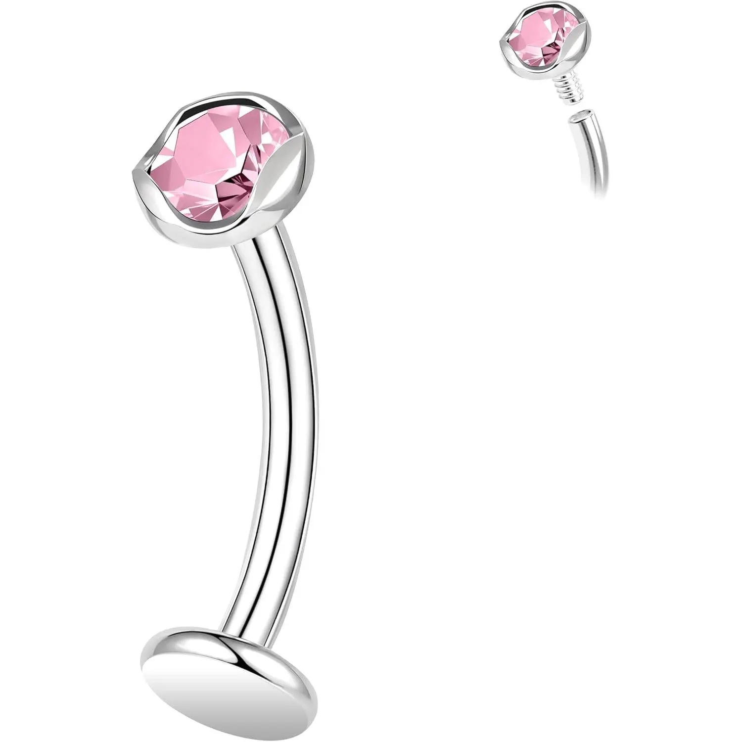 Titanium Belly Button Ring, 14G Cubic Zirconia Navel Jewelry, 6/8/10/12/14MM Internally Threaded Long Bar Navel Barbell Stud Flat Back Belly Piercing