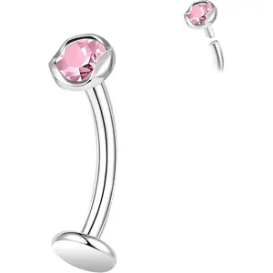 Titanium Belly Button Ring, 14G Cubic Zirconia Navel Jewelry, 6/8/10/12/14MM Internally Threaded Long Bar Navel Barbell Stud Flat Back Belly Piercing