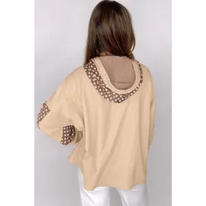 Apricot Floral Patchwork Star Pattern Drawstring Hoodie