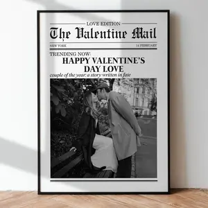 Valentines Day Newspaper Poster, Newspaper Cupid Post Wall Art, Romantic Gift
