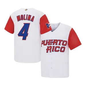 Men’s #4 Puerto Rico Molina White Baseball Jersey, Lettered Embroidered Jersey, World Baseball Classic National Team Fan Apparel, Gift for Game Day