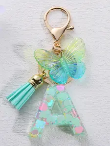Women's Fashion Handmade Keychain with Tassel Butterfly Charm, Letter Pendant a E K L M R S, Elegant Key Wallet Handbag Backpack Decoration, Trendy Cute Keychain