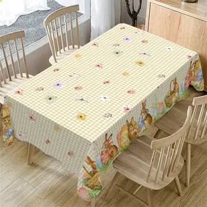 Rectangular Tablecloth Spring Summer Cute Rabbit Floral Easter Egg Pattern, Holiday Kitchen Dining Decor, Family Gathering Picnic Dinner Decoration, Picnic Table Cover