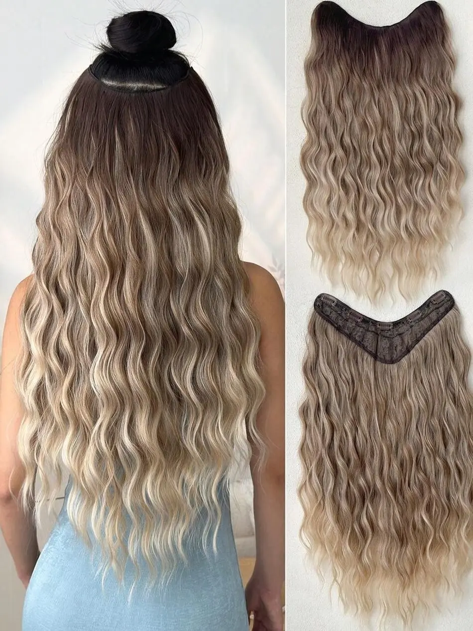 Clip In Hair Extensions V-Shaped Red 22 Inch Long Water Wave Synthetic Hairpiece