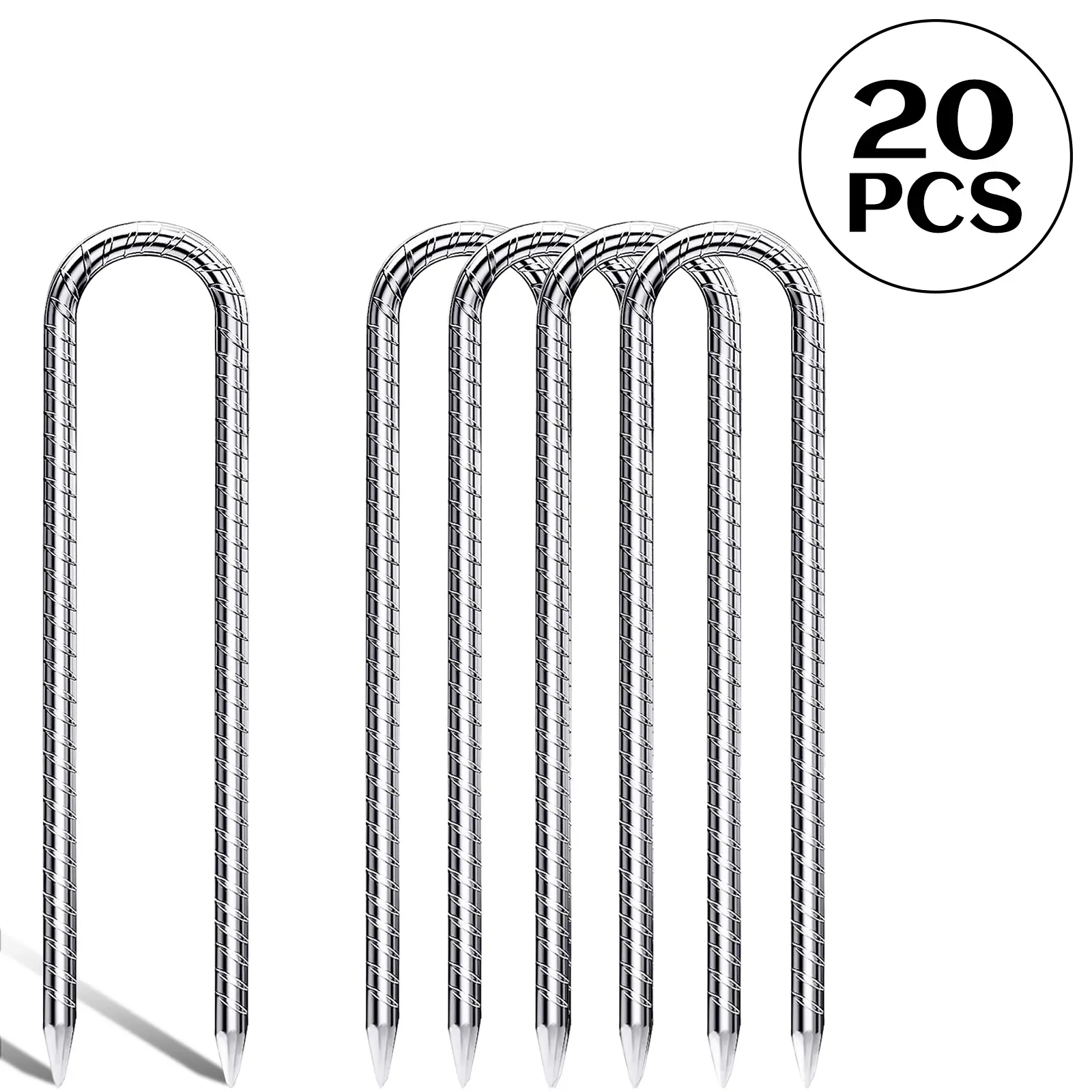 TiTifield	Trampoline Stakes-12 Inch 20 Packs Metal Rebar Stakes Heavy Duty U Shaped Anchors Galvanized Steel Stakes Safety Ground Stakes for Camping Tents, Soccer Net, Trampoline