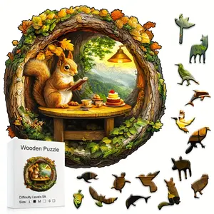 501forest Squirrel Boxed Wooden Jigsaw Puzzle, High-Difficulty Challenge Toy, Ideal for Family Gatherings & Company Events, Fun Friends Activity