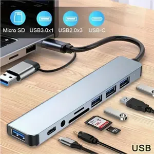 3.0 High-Speed USB C Hub USB Splitter 8-In-1 USB Expander, Featuring 4 USB Ports, Type C Ports, 1 USBC TF/SD Card Reader, And 3.5Mm Audio Output, Compatible with Macbook Pro/Ipad Pro/Hp Laptops, USB C Input