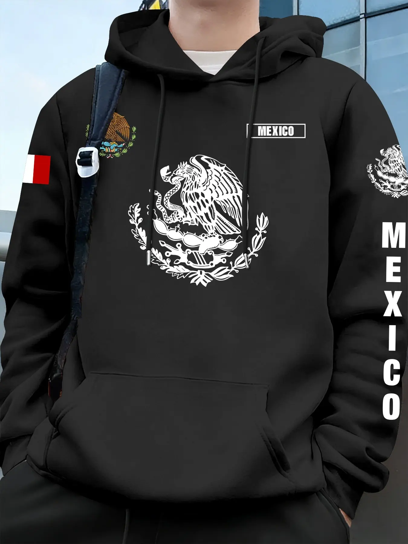 Mexican Eagle Cactus Print Graphic Hoodie, Long Sleeve Loose-Fit Casual Sweatshirt, Graphic Sweatshirts for Fall & Winter, Perfect Gift for Men, Menswear