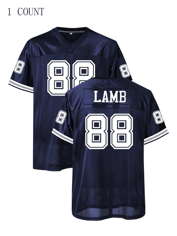 Men's American Football Jersey - Breathable Athletic Top, Embroidered, V-Neck, Short Sleeve, Loose Fit for Casual, Streetwear & Sports Activities