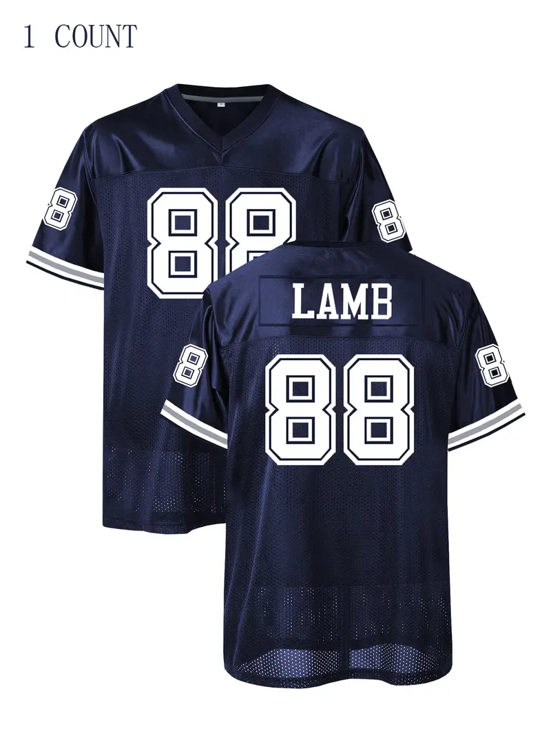 Men's American Football Jersey - Breathable Athletic Top, Embroidered, V-Neck, Short Sleeve, Loose Fit for Casual, Streetwear & Sports Activities