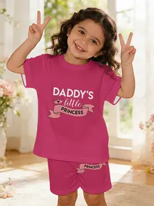 Dad's Little Princess Sweetheart Set: Digital printed 100% polyester baby short-sleeve set, lovely baby girl casual clothing, suitable for daily and outdoor sports T-shirts, a perfect gift for babies Baby Clothes Girl