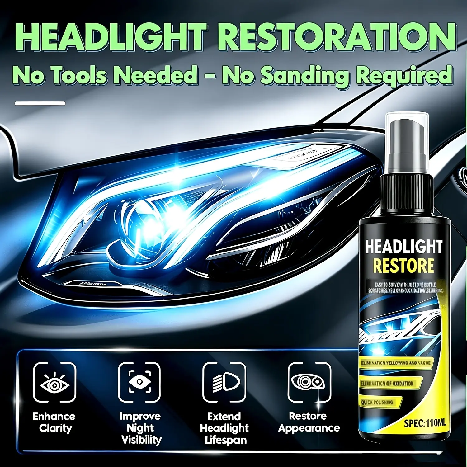Car Headlight Restoration Polishing Kits, Headlight Restoration Kit, Headlight Cleaner And Restorer Kit, Headlight Cleaner
