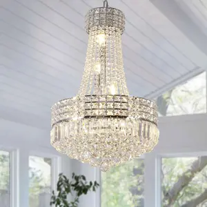 Modern Round Crystal Chandelier, 16.5-Inch E12 Dimmable Silver Crystal Chandelier for Dining Room/Corridor/Living Room