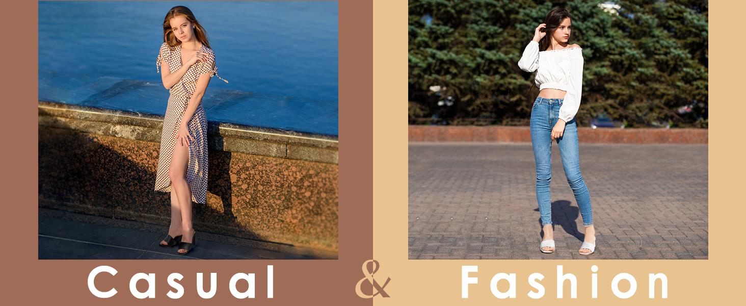 Women's Square Open Toe Heels Sandals Low Block Chunky Heeled Sandal Slip on Mules Comfortable Casual Dress Pumps Shoes