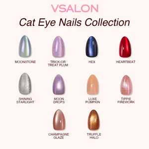 VSALON Cat Eye Press On Nails Collection Short Almond Nails Salon-Quality Shimmer Elegant for Everyday Work