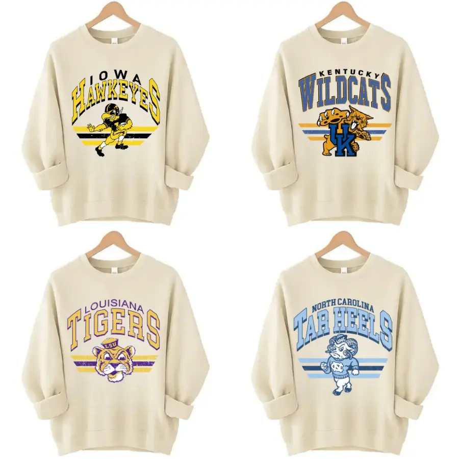 Retro College Football Sand Color Sweatshirt, Crewneck for Game Day Fans, Classic Football Sweatshirt, Graphic Print