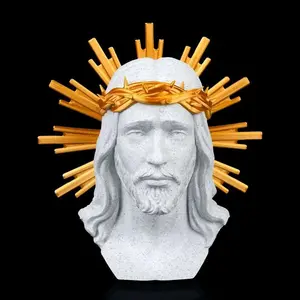 Minimalist Geometric Traditional Holy Christ Bust Sculpture, Lightweight Religious Desk Decor, Print-Accented Home Supply, Ideal Thanksgiving-Easter Gift