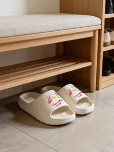 1 Pair Cartoon Rabbit Letter Printed Thick Sole Slippers, Cute Fun Style, Non-slip Soft Sole, Indoor & Outdoor Dual-use, Open Toe Slides, Casual Slippers