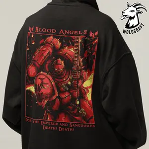 Blood Angels Warhammer 40K Hoodie, Unisex Cotton Hooded Top, Space Marine Fan Clothing, Death! Death! Graphic Design