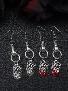Gothic Anatomical Heart Earrings for Women, Vintage Silvery Hand Holding Heart Dangle Earrings, Punk Dark Style Jewelry Gift
