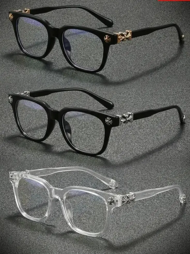 Vintage Cross Design Glasses Frame, Classic Fashion Glasses, Square Frames Eyeglasses, Unisex Casual Style, PC Material, All Seasons Wear, Ideal for Work & Daily Use, Student Friendly, Square Frame Glasses, Stylish Square Frames, Square Frame Eyewear