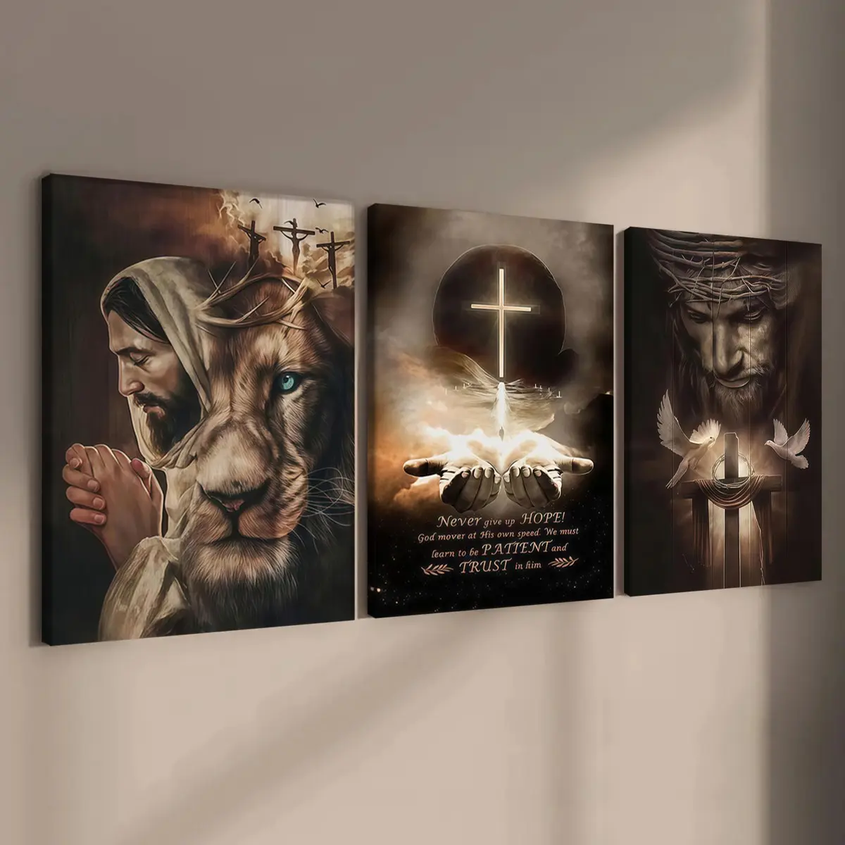 3-count wooden frame canvas, retro-textured Bible scripture poster, Religious Cross Print, Art Prints, Jesus figure decoration, the light of faith, perfect home decor, modern family poster, corridor wall art, waterproof, art