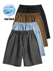 Men’s athletic shorts with pockets, summer ice silk beach shorts, cool-feel quick-dry sports casual shorts, lightweight basketball shorts, plus-size men’s clothing, solid-color shorts suitable for running and fitness.