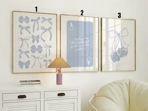 blue bows poster, preppy wall art, coastal cowgirl, ace card lucky girl syndrome