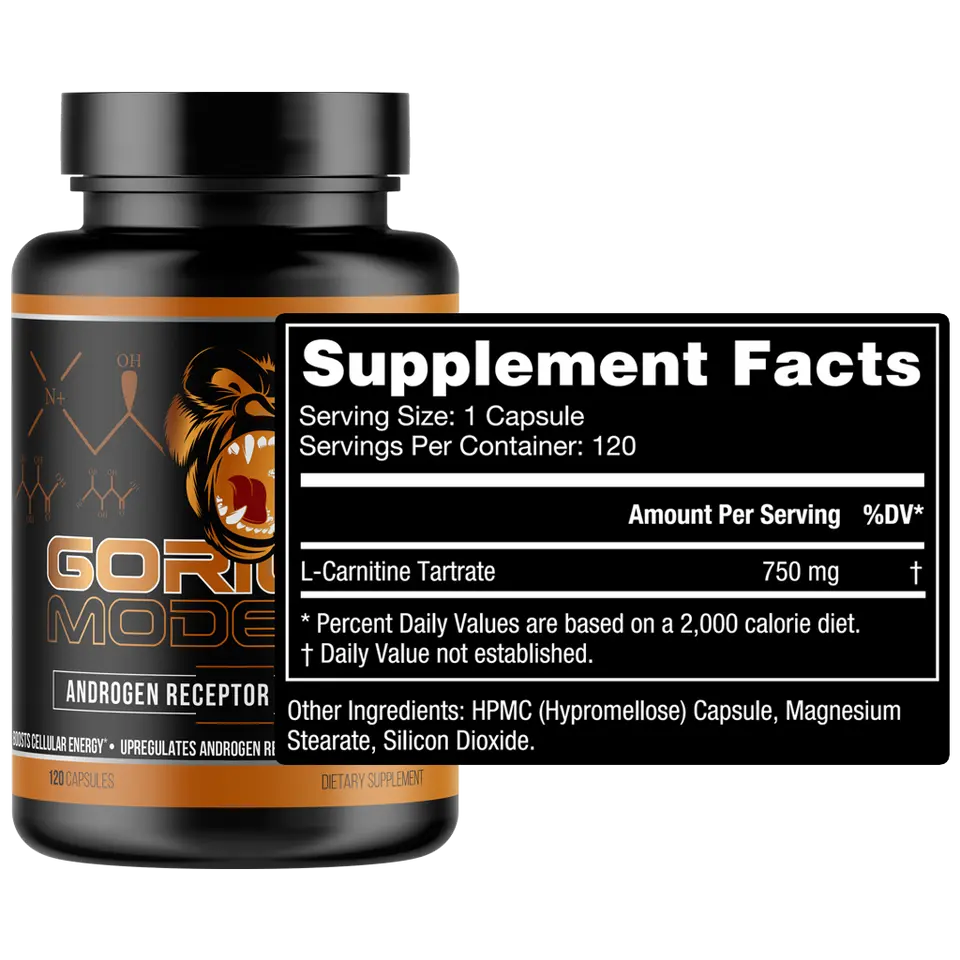 l carnitine androgen receptor Gorilla Mode AR - L-Carnitine L-Tartrate Supplement (120 Capsules)