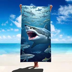 1pc Shark Pattern Beach Towel, Super Absorbent Microfiber Blanket, Large Bath Towel, Ideal for Travel Pool Diving Surfing Yoga Camping