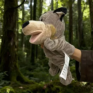 Grey Wolf Plush Puppet with Movable Mouth & Hands - Soft Storytelling Animal Hand Puppet for Bedtime Stories, Family Bonding, ' Educational, Interactive Entertainment (Grey) - Cute