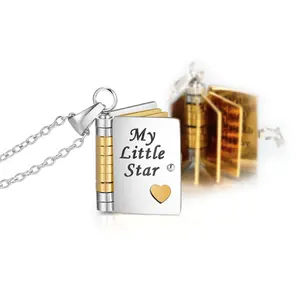 "My Little Star" /Grandma-Granddaughter Openable Book Necklace – 6-Page Engraved Jewelry Gift for Daughter