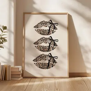 Leopard Kiss Lips Print, Bows Dark Coquette Room Decor, Digital Prints, Leopard Kisses, Preppy Dorm Aesthetic, Funky Printable Art