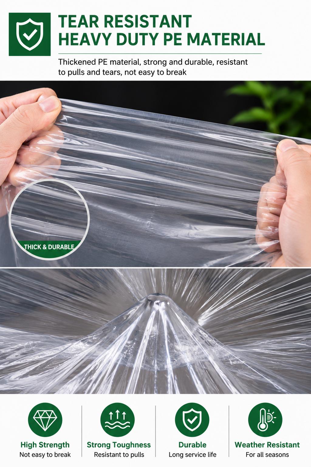 Transparent Tarp Waterproof Outdoor - Clear Poly Cover with Reinforced Edges & Metal Grommets, UV & Mildew Resistant, Tear Proof, for Greenhouse, Pergola, Patio, Garden, Camping Shelter Weather-Resistant Canopy Cloth dustproof protection