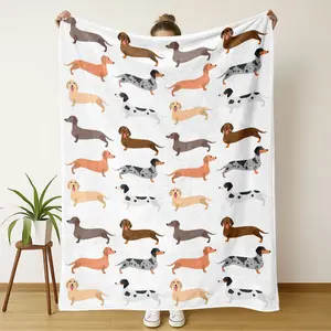 Soft Flannel Blanket with Sausage Dog Print, Warm Sofa Bed Travel Throw, Multi-Purpose All-Season Gift Blanket, Cozy Home Decor, Cartoon Pattern Blanket