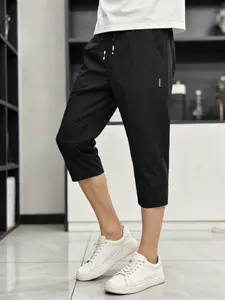 Men's Summer Quick-Dry Sports Capri Pants, Lightweight Breathable Polyester, Loose Fit, Fashion Casual Wear, Sweat-Resistant Fabric, Workout Pants