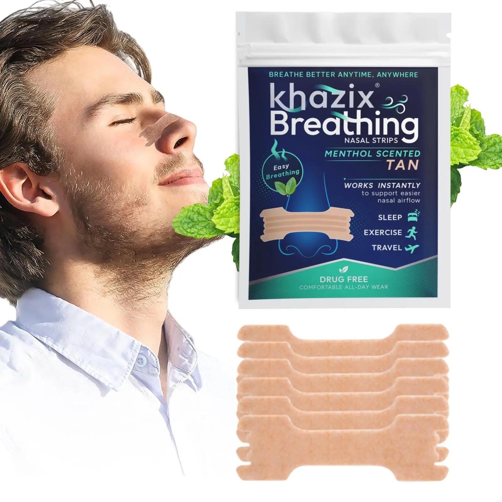 20pcs Breathable Nasal Strips, Nasal Breathing Patch, Instant Snoring Relief, Adhesive Stickers for Day and Night Use, Secure Fit, No Prescription Needed, Comfortable