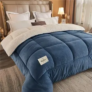 Warm Thick Crystal Velvet Quilt, Plush Microfiber Filled Comforter for Fall & Winter, Soft Cozy Bedding for Bedroom, Guest Room & Hotel