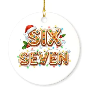 Six Seven Gingerbread Ornament, Funny Gen Z Meme 6-7 Slang Christmas Ceramic Hanging Ornament JCM