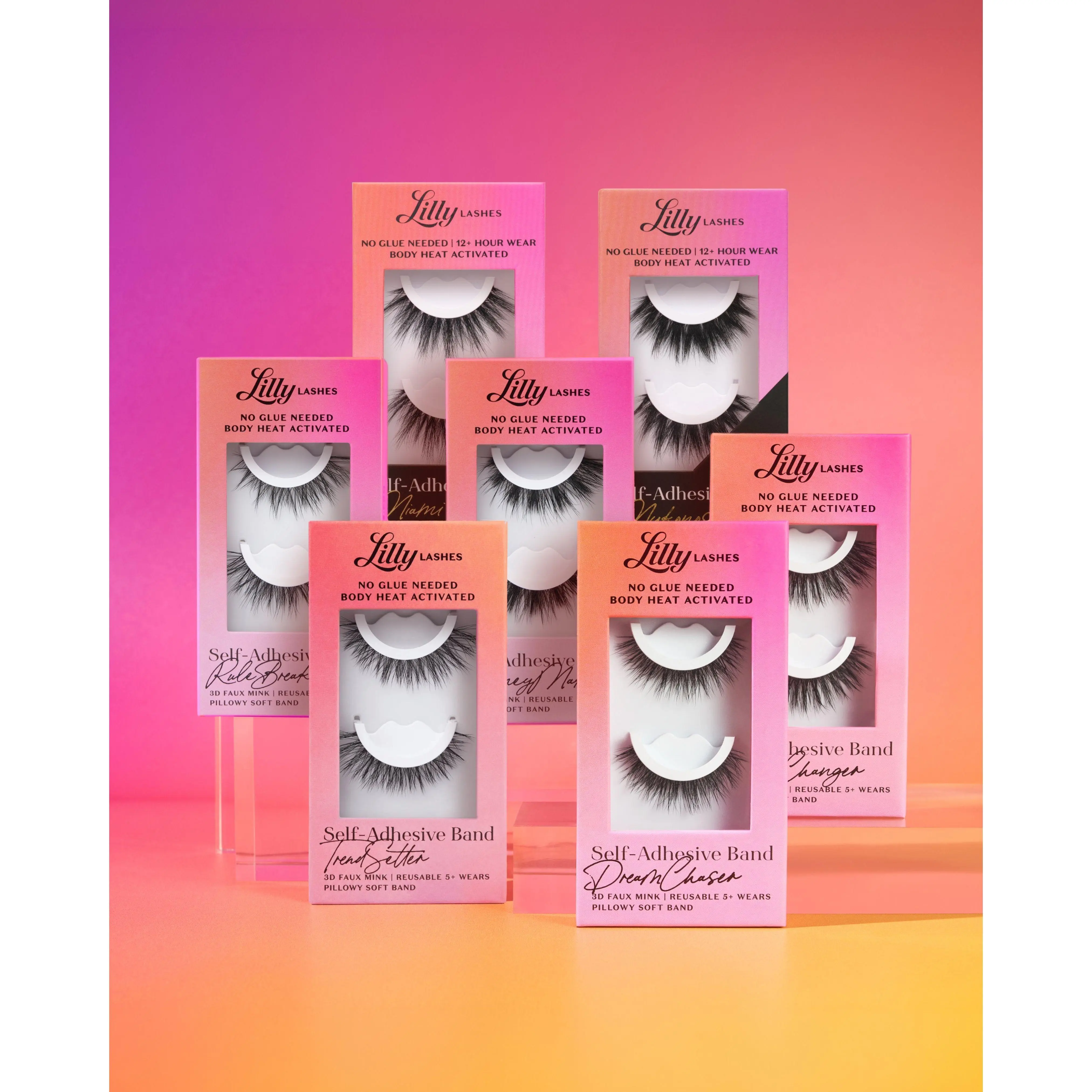 Self-Adhesive Full Band Eyelashes | Lilly Lashes 3D Faux Mink | No Glue Needed, Body Heat Activated Self-Adhesive Full Band Eyelashes | Lilly Lashes 3D Faux Mink | No Glue Needed, Body Heat Activated