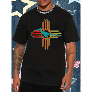 Men'S New Mexico Zia Roadrunner Graphic Hoodie - Black Southwest State Design Sweatshirt with Turquoise & Orange Retro Bird Print, Soft Pullover for All-Season Casual Wear, Outdoor, Parties & Beach |   New Mexico State Symbol Apparel, Graphic Tee Men, T S