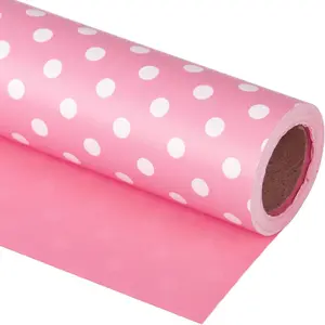 Reversible Wrapping Paper - Mini Roll - 17 Inch X 33  -  and Polka Dot Design for Birthday, Holiday, Wedding,  Shower