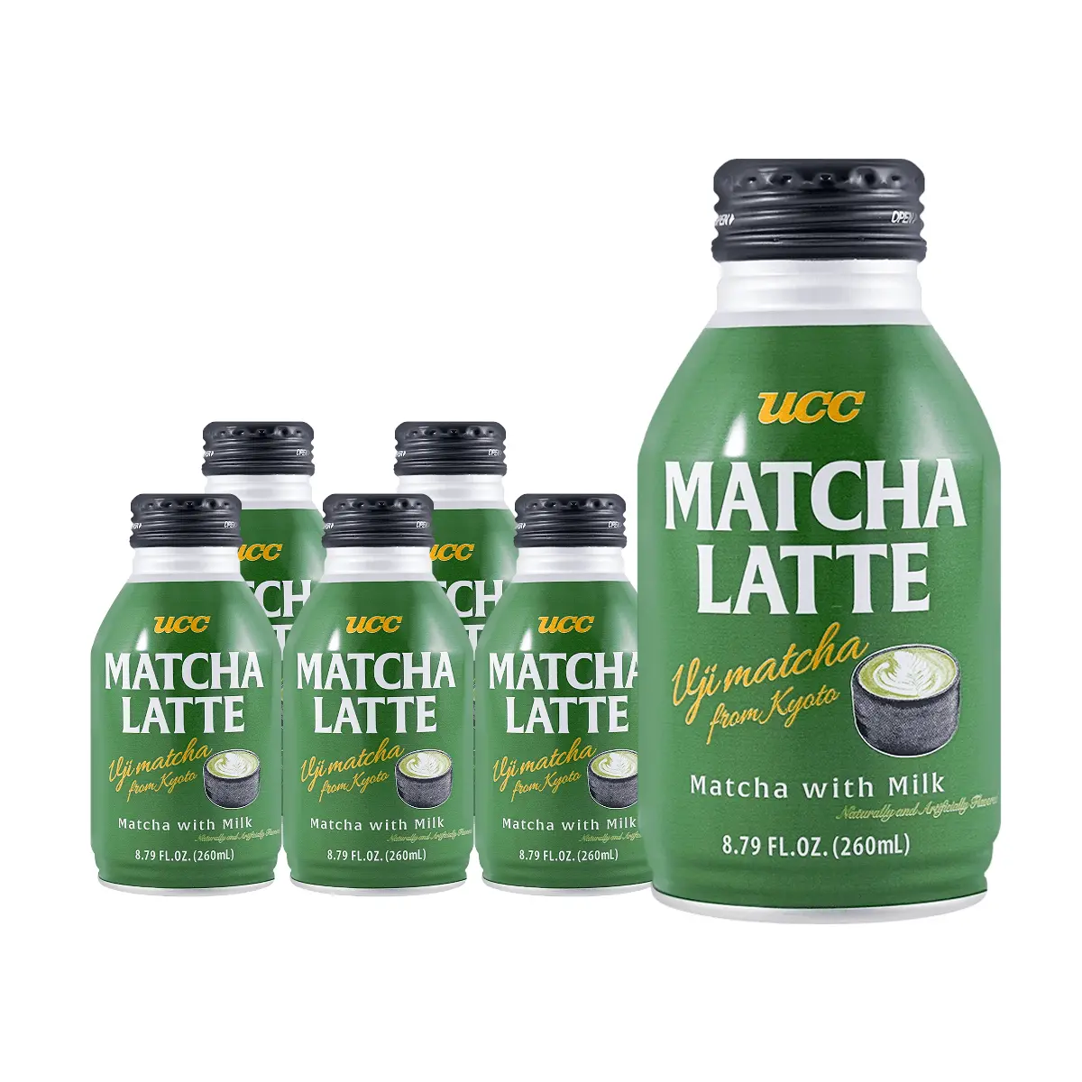 UCC Japan Matcha Latte 6-Pack (260ml x 6) - Authentic Kyoto Uji Matcha, Ready-to-Drink Iced Coffee Beverage