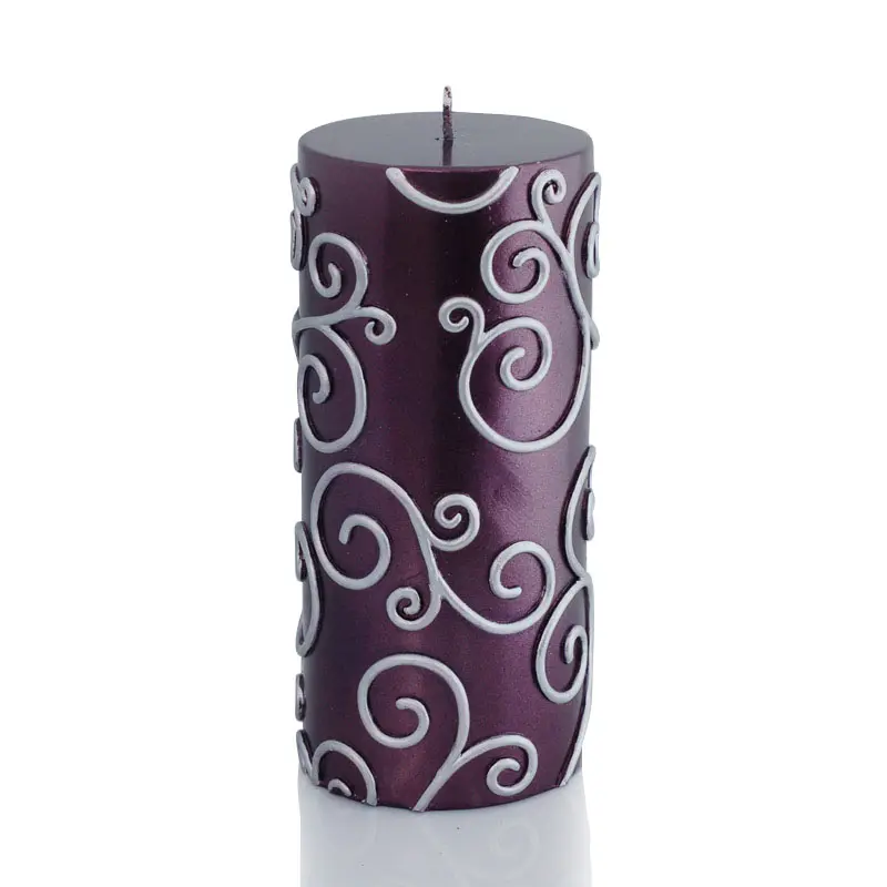 3 x 6 in. Scroll Pillar Candle, Purple