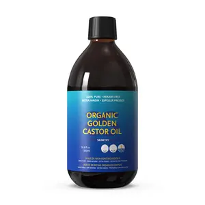 SKINETRY Organic Golden Castor Oil – 100% Pure, Hexane-Free, Extra Virgin, Cold-Pressed Castor Oil for Hair, Skin, Lashes & Brows Deep Hydration & Smoothing Promotes Hair & Brow Growth Makeup Removal & Cleansing(16.9 fl oz / 500ml)