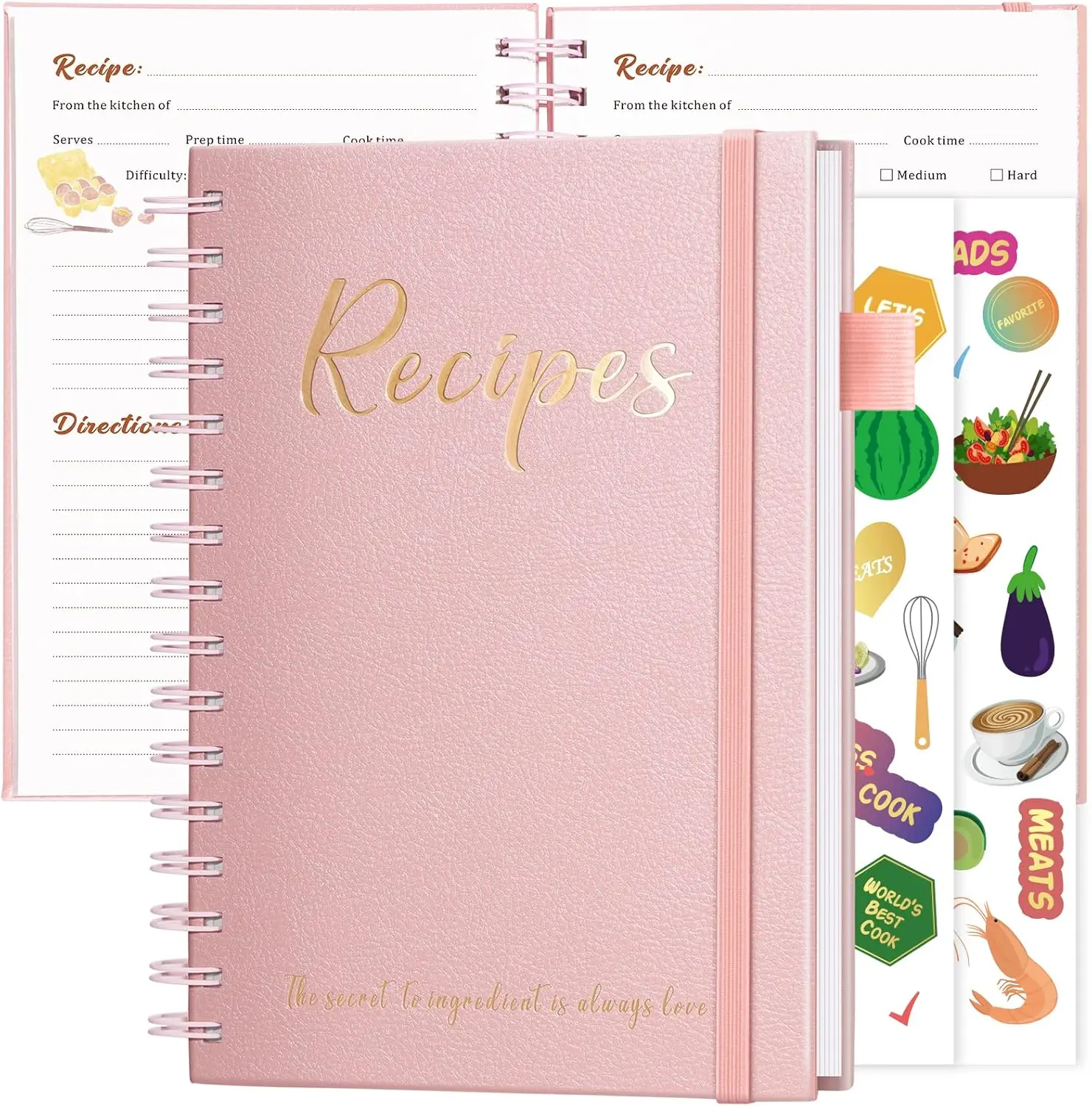 JUBTIC Recipe Book to Write in Your Own Recipes,7" x 10" Personal Blank Recipe Notebook, 2 Colorful Stickers,Hold up to 120 Recipes