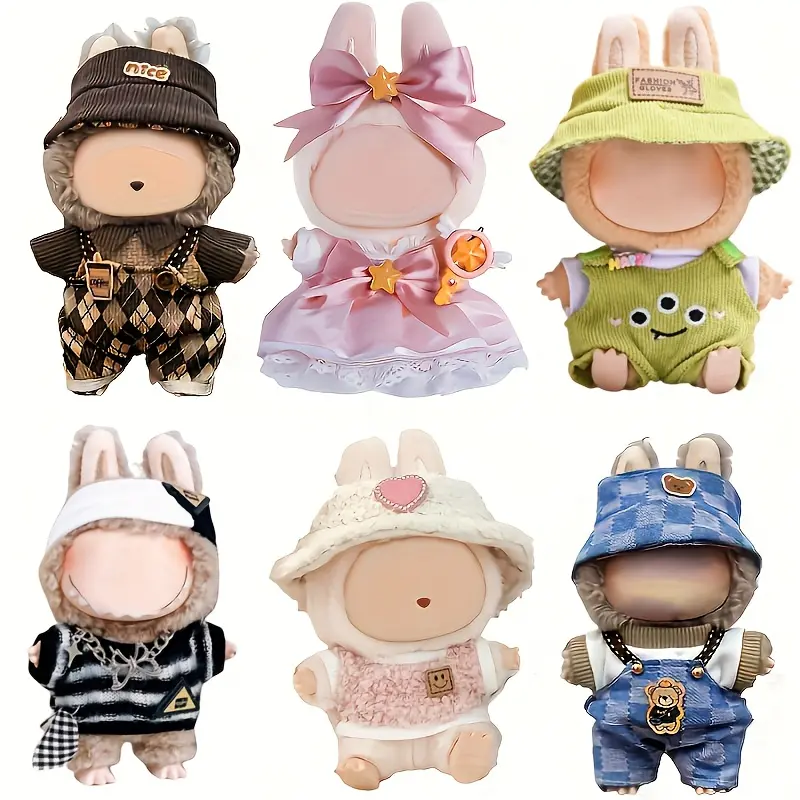 6 Sets Of Adorable 17cm Doll Clothes | Compatible with Labubu, 6.7" Labubu Plush Doll Dress Up Clothes
